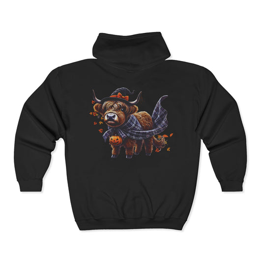 Highland Cow-oween Unisex Zip-Up Hoodie