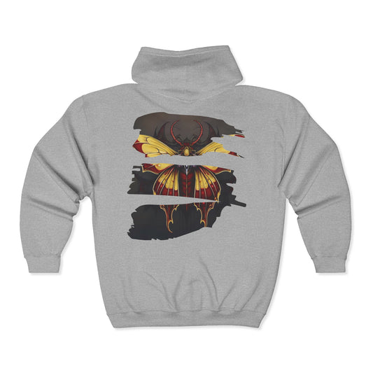 Moth - Red and Yellow Unisex Zip-Up Hoodie