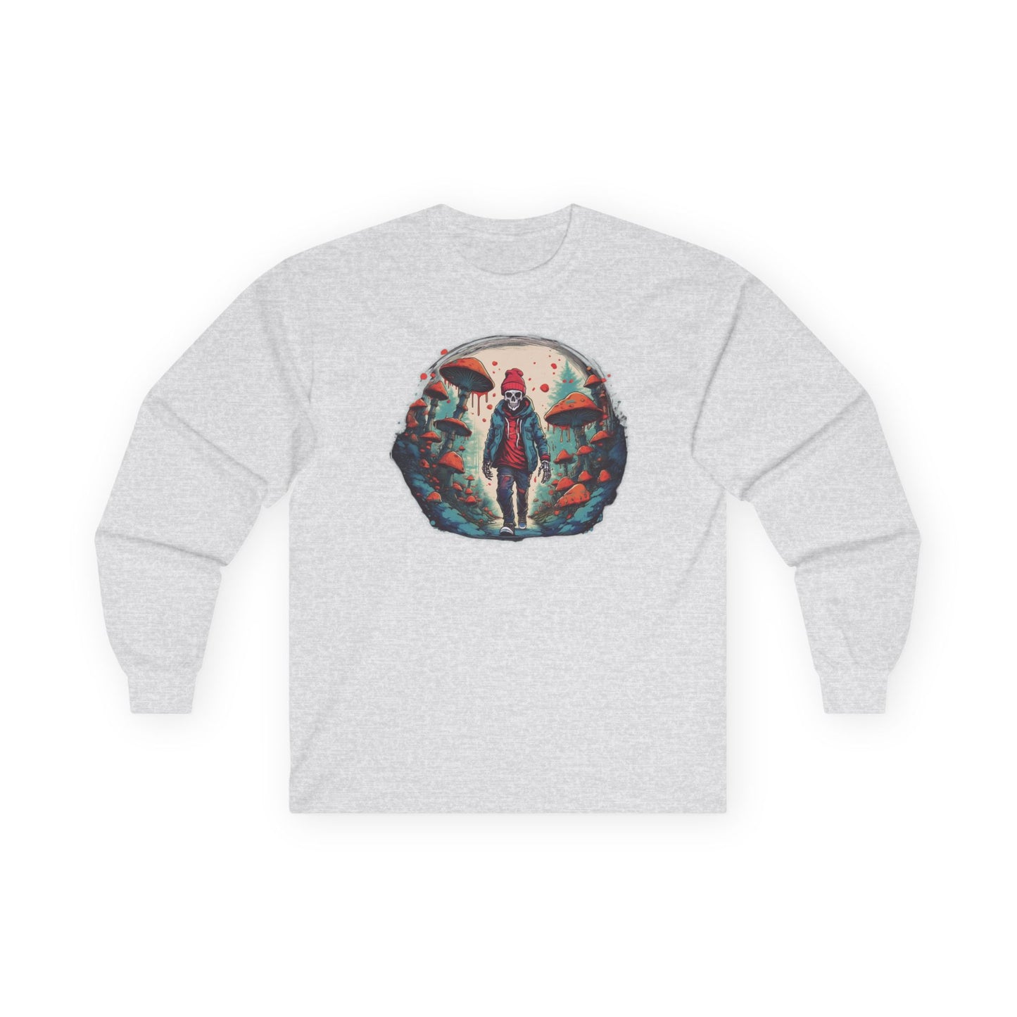 Skeleton Beanie in a Mushroom Forest Unisex Long Sleeve Shirt