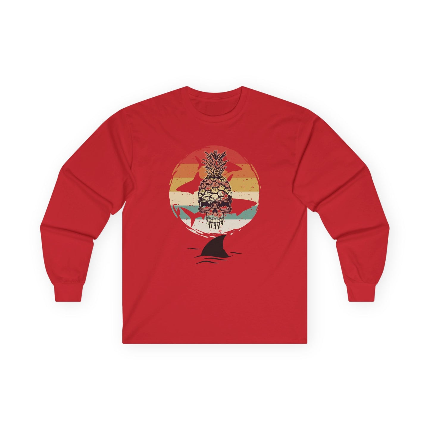 Pineapple Skull Sunset Shark Fin Unisex Long Sleeve Shirt