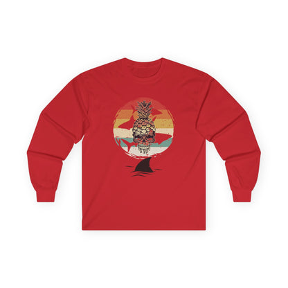 Pineapple Skull Sunset Shark Fin Unisex Long Sleeve Shirt