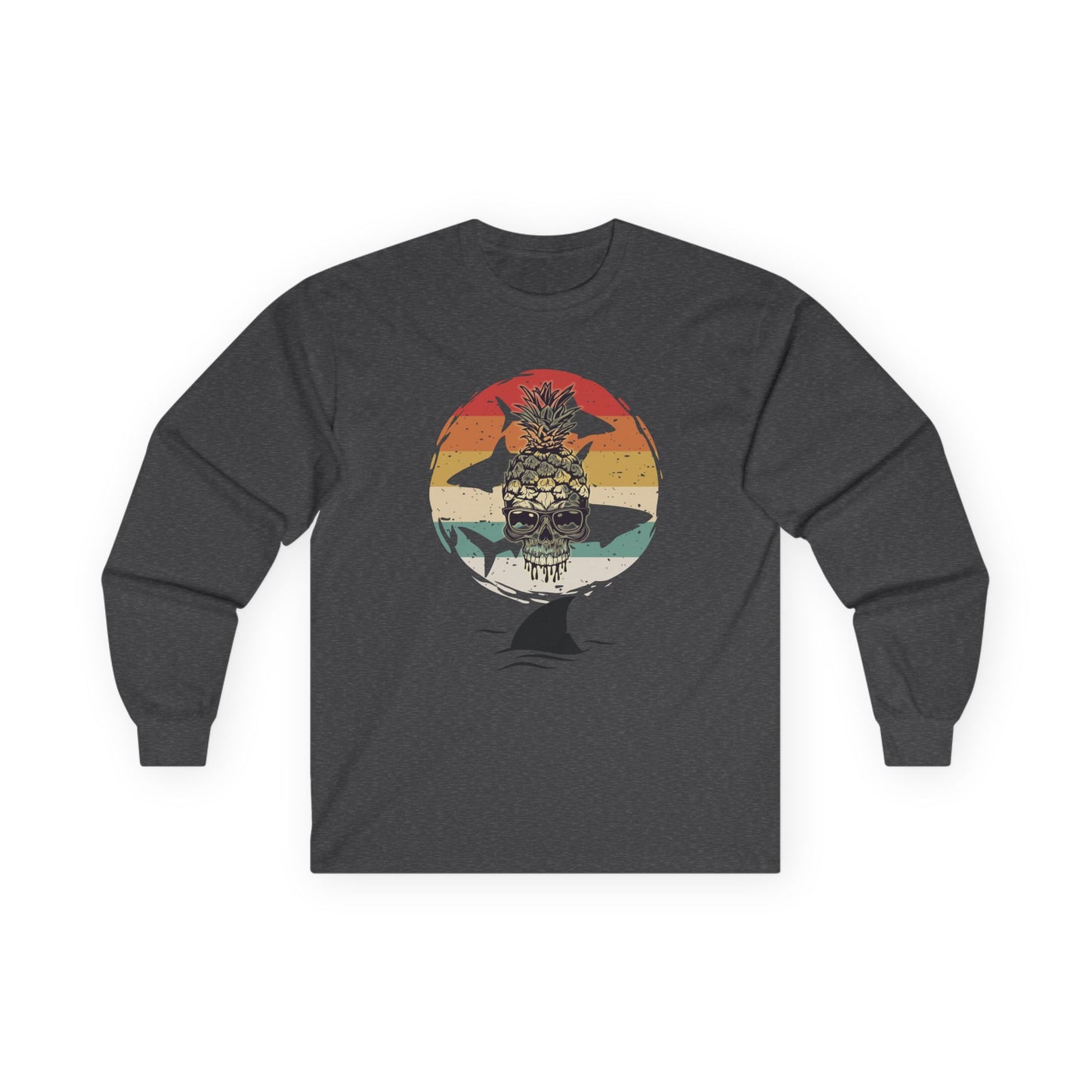 Pineapple Skull Sunset Shark Fin Unisex Long Sleeve Shirt