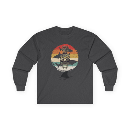 Pineapple Skull Sunset Shark Fin Unisex Long Sleeve Shirt
