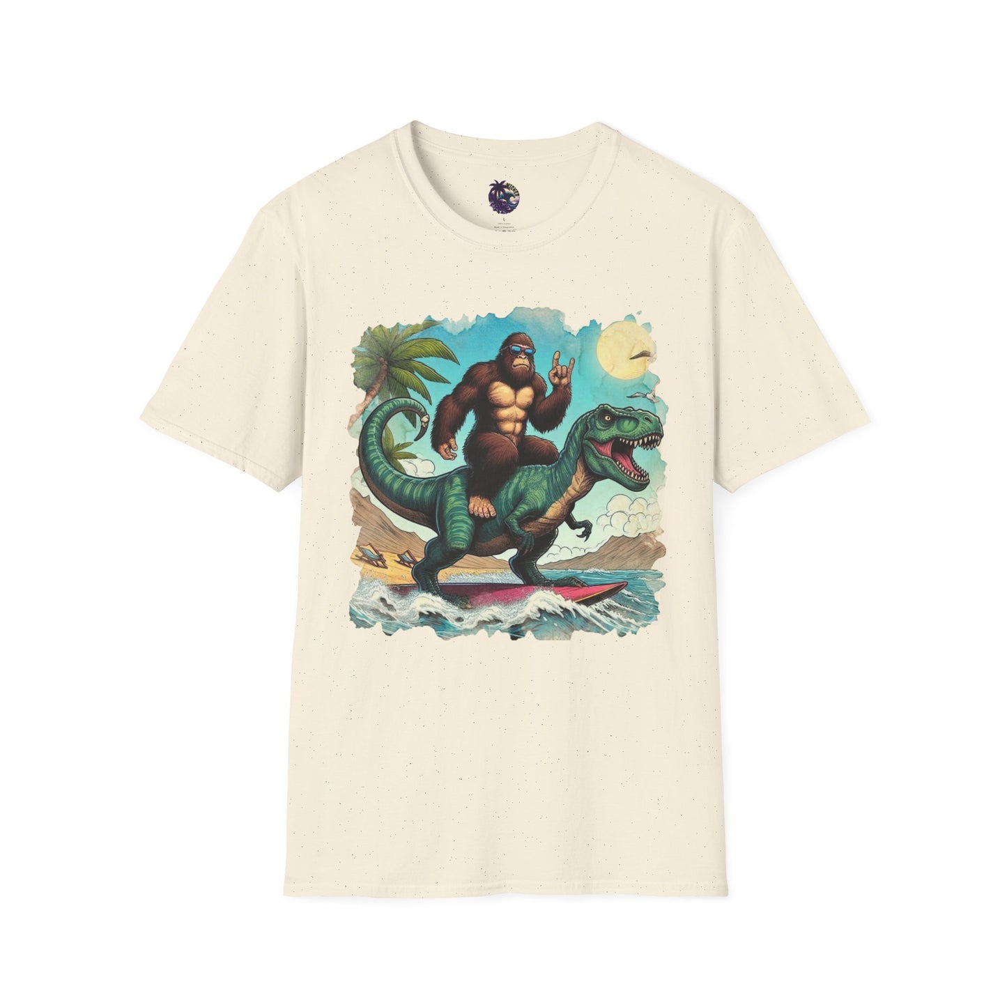 T-rex and Bigfoot Surfing Unisex T-Shirt