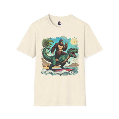 T-rex and Bigfoot Surfing Unisex T-Shirt