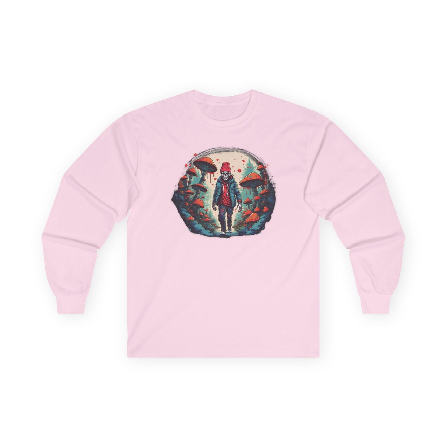 Skeleton Beanie in a Mushroom Forest Unisex Long Sleeve Shirt