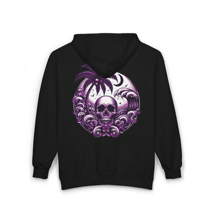 Purple Skull Waves Unisex Zip-Up Hoodie