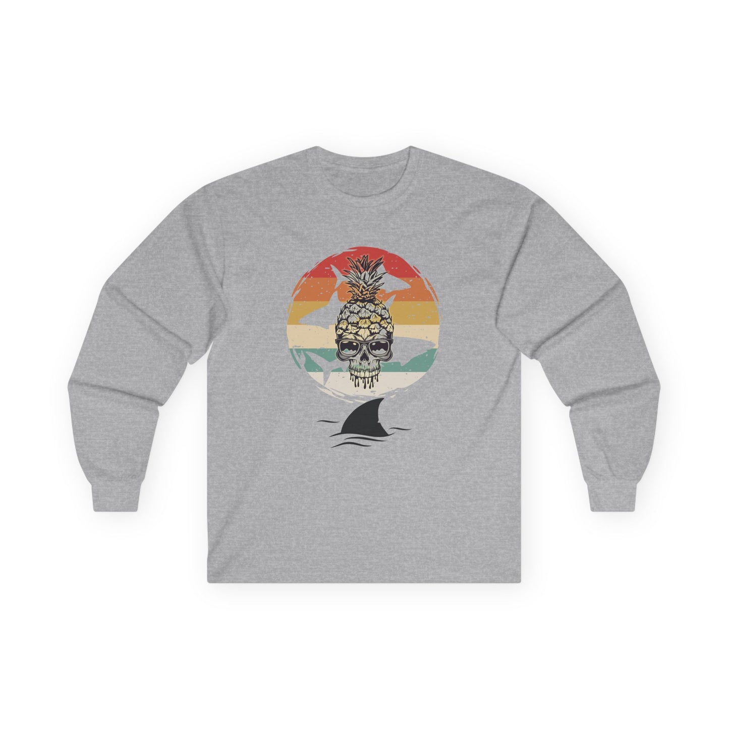 Pineapple Skull Sunset Shark Fin Unisex Long Sleeve Shirt