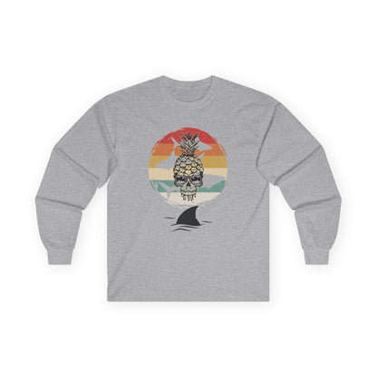 Pineapple Skull Sunset Shark Fin Unisex Long Sleeve Shirt