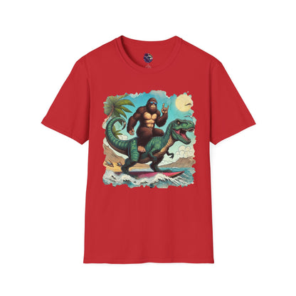 T-rex and Bigfoot Surfing Unisex T-Shirt