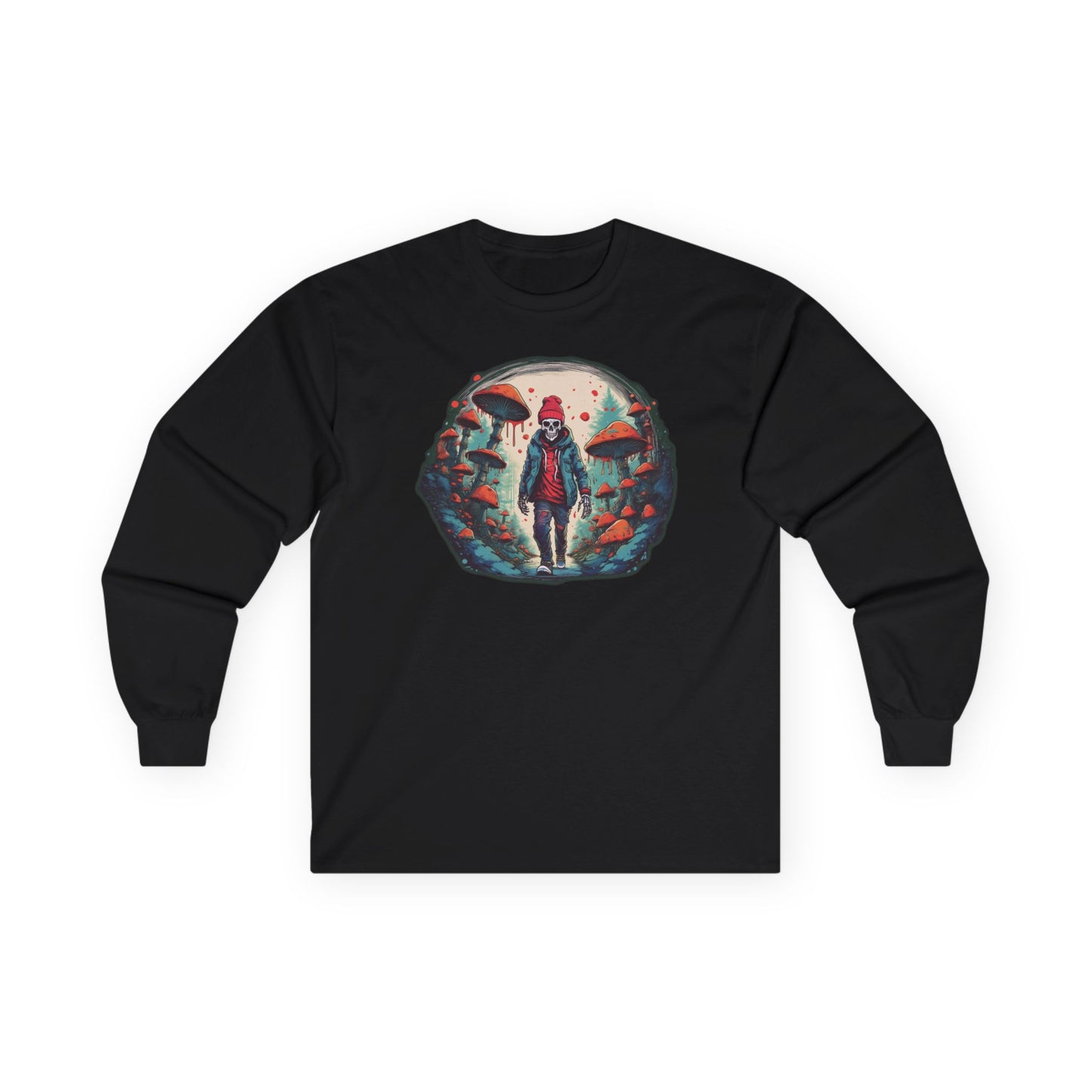 Skeleton Beanie in a Mushroom Forest Unisex Long Sleeve Shirt