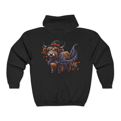 Highland Cow-oween Unisex Zip-Up Hoodie