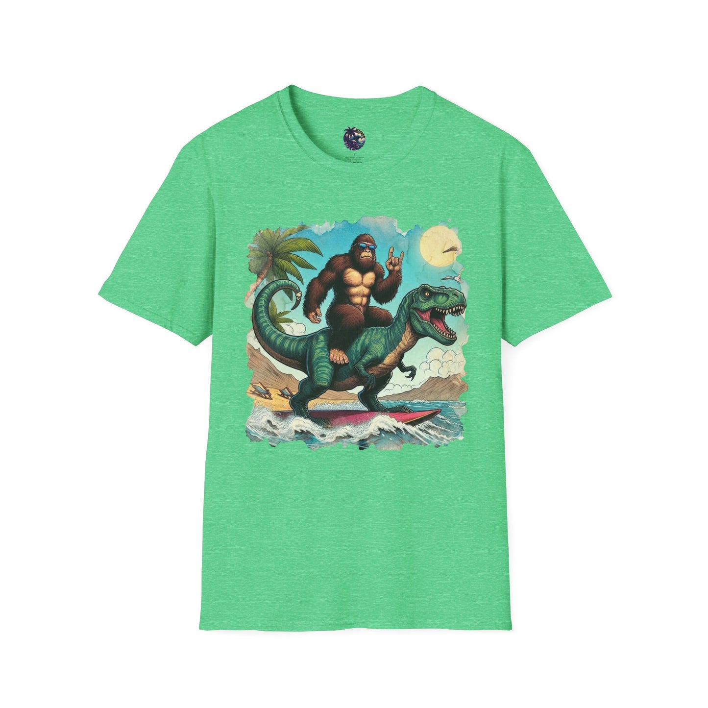 T-rex and Bigfoot Surfing Unisex T-Shirt