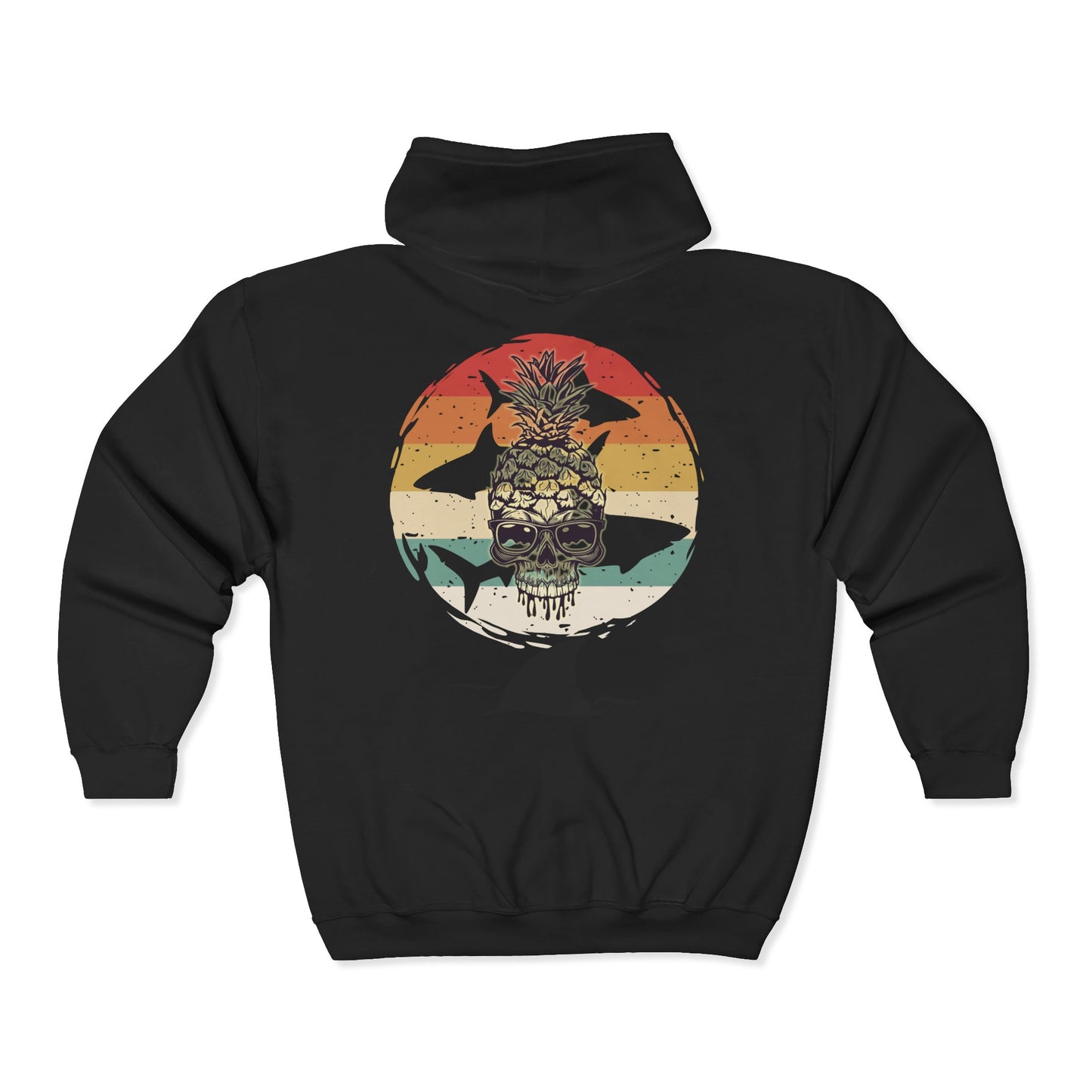 Pineapple Skull Sunset Shark Fin Unisex Zip-Up Hoodie