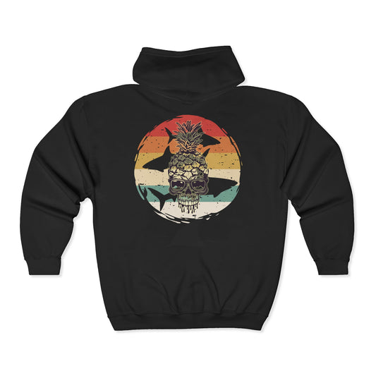 Pineapple Skull Sunset Shark Fin Unisex Zip-Up Hoodie