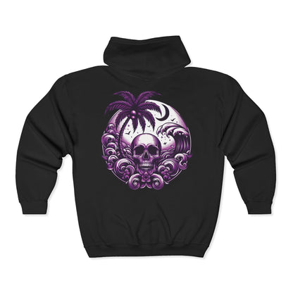 Purple Skull Waves Unisex Zip-Up Hoodie