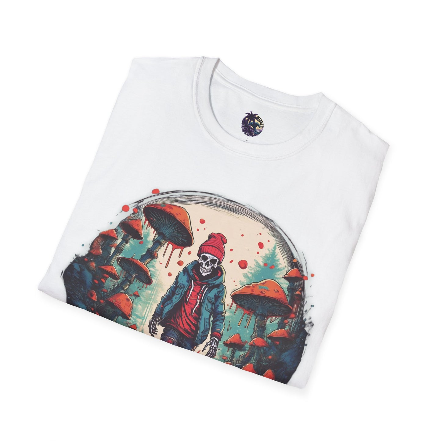Skeleton Beanie in a Mushroom Forest Unisex T-Shirt