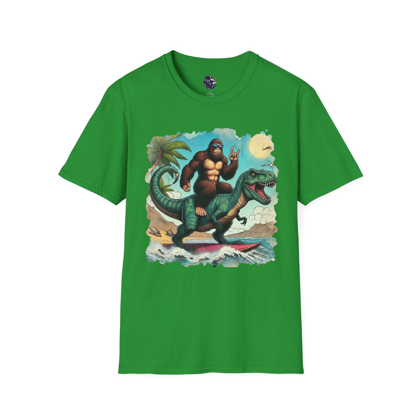 T-rex and Bigfoot Surfing Unisex T-Shirt