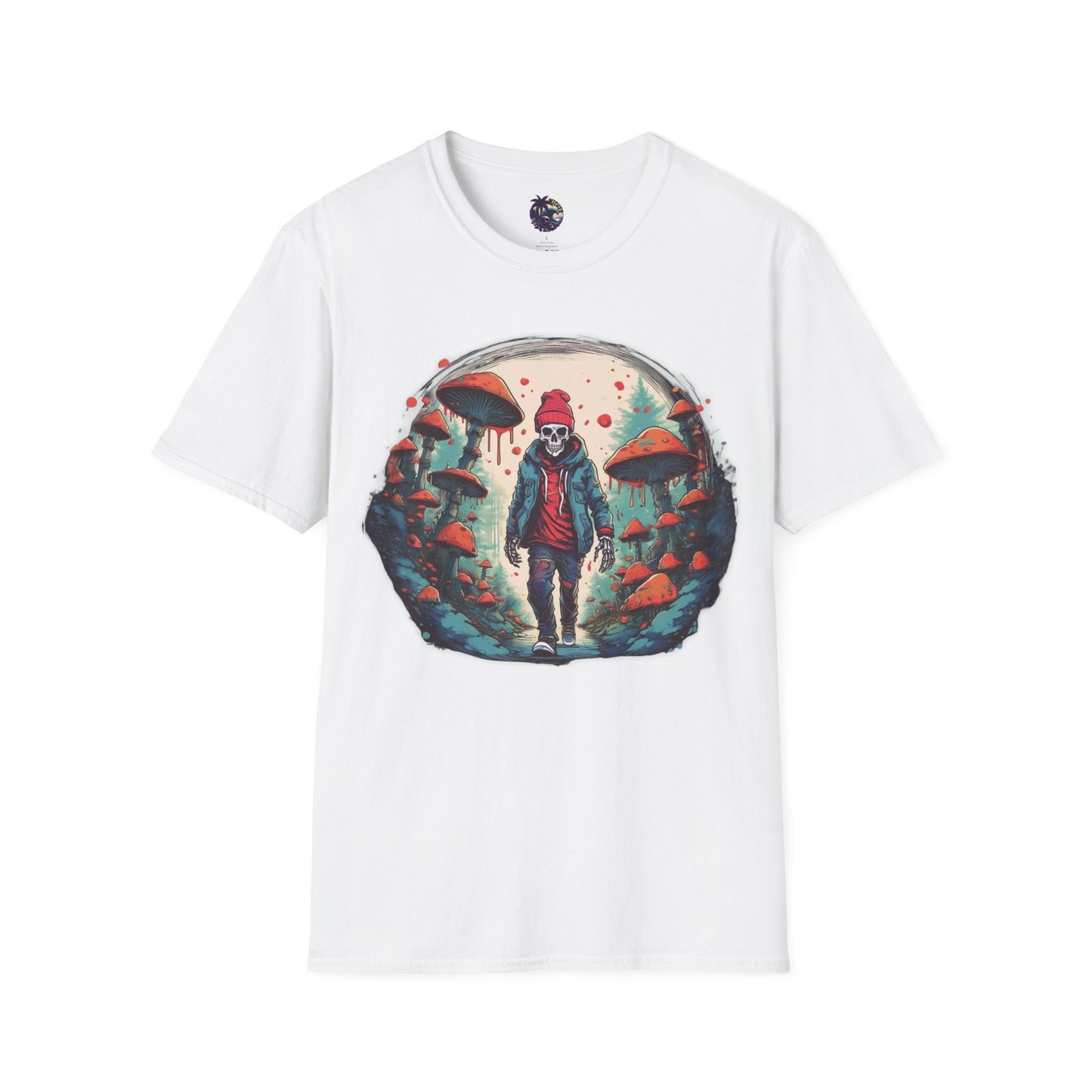 Skeleton Beanie in a Mushroom Forest Unisex T-Shirt