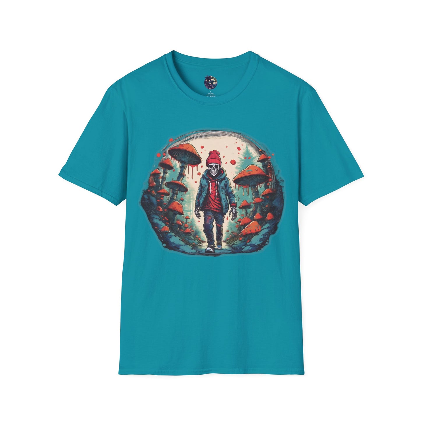 Skeleton Beanie in a Mushroom Forest Unisex T-Shirt