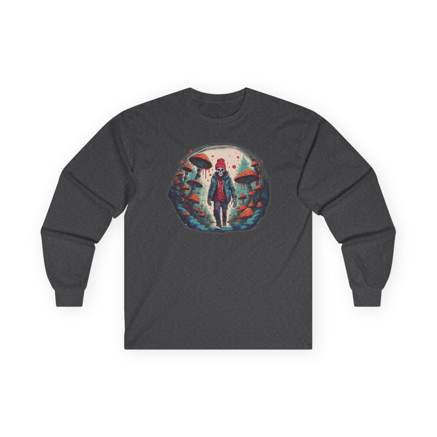 Skeleton Beanie in a Mushroom Forest Unisex Long Sleeve Shirt