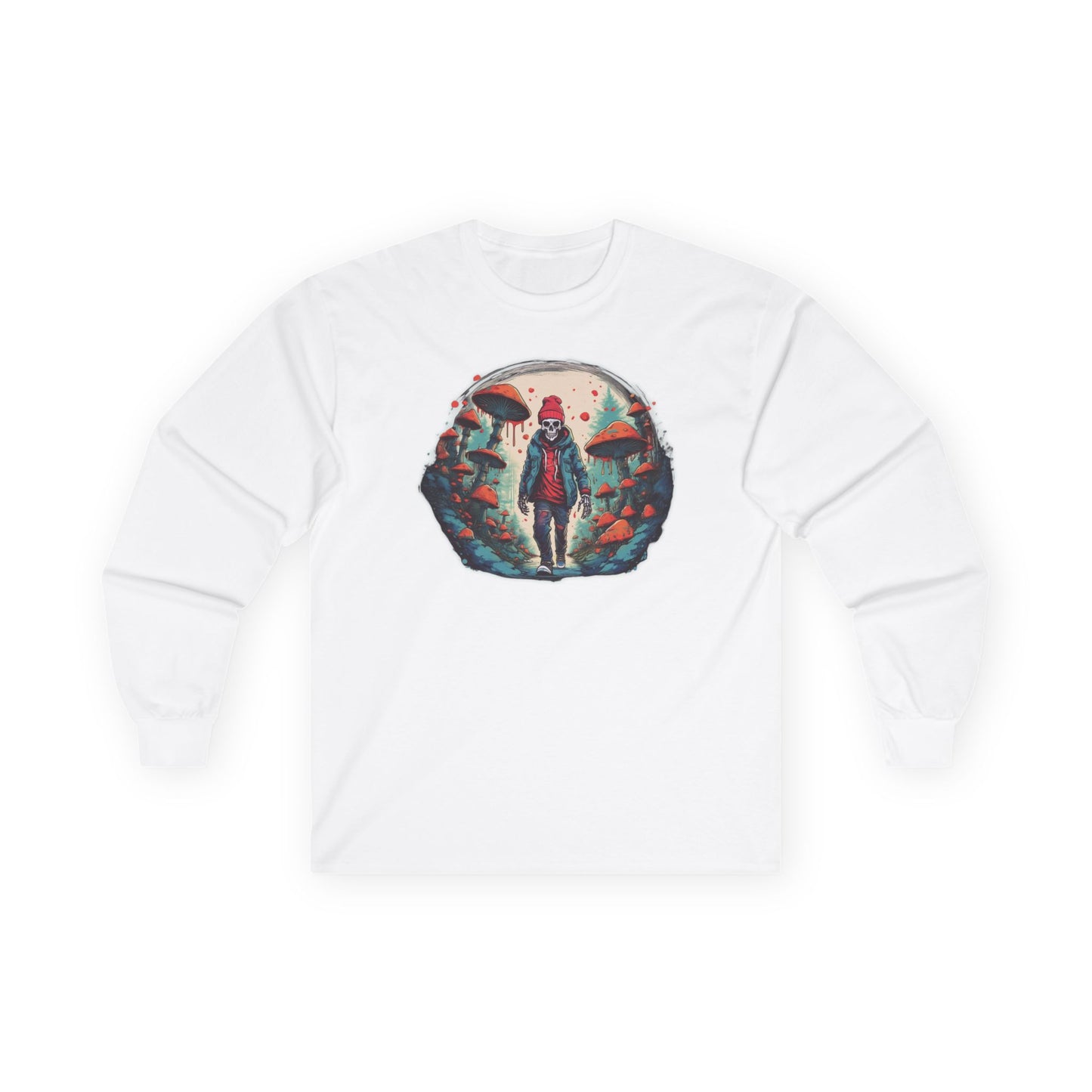Skeleton Beanie in a Mushroom Forest Unisex Long Sleeve Shirt
