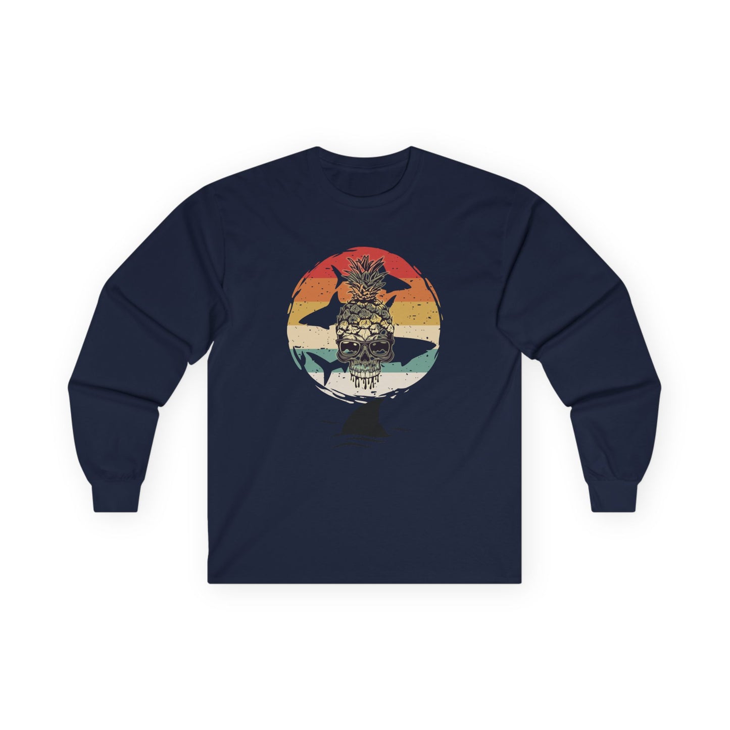 Pineapple Skull Sunset Shark Fin Unisex Long Sleeve Shirt