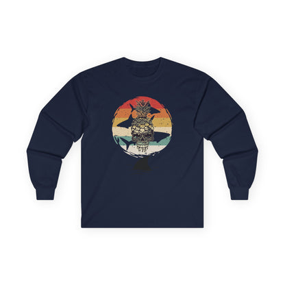 Pineapple Skull Sunset Shark Fin Unisex Long Sleeve Shirt