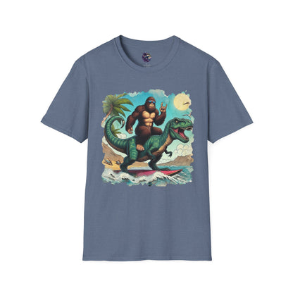 T-rex and Bigfoot Surfing Unisex T-Shirt