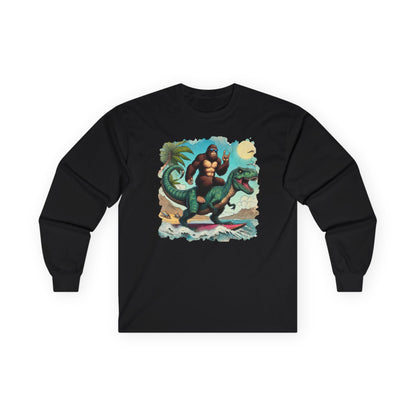 T-rex and Bigfoot Surfing Unisex Long Sleeve Shirt
