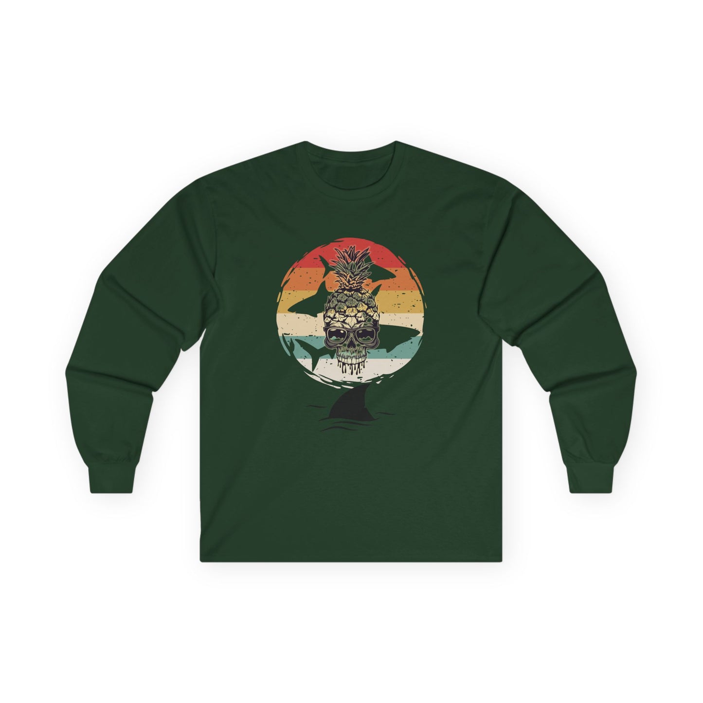 Pineapple Skull Sunset Shark Fin Unisex Long Sleeve Shirt