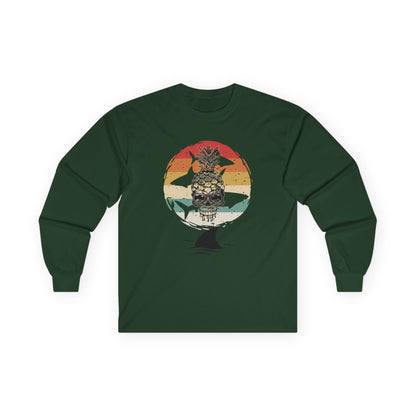 Pineapple Skull Sunset Shark Fin Unisex Long Sleeve Shirt