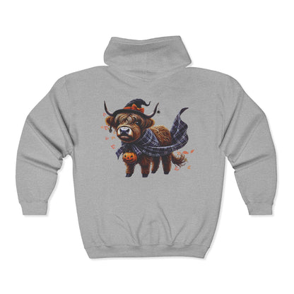 Highland Cow-oween Unisex Zip-Up Hoodie