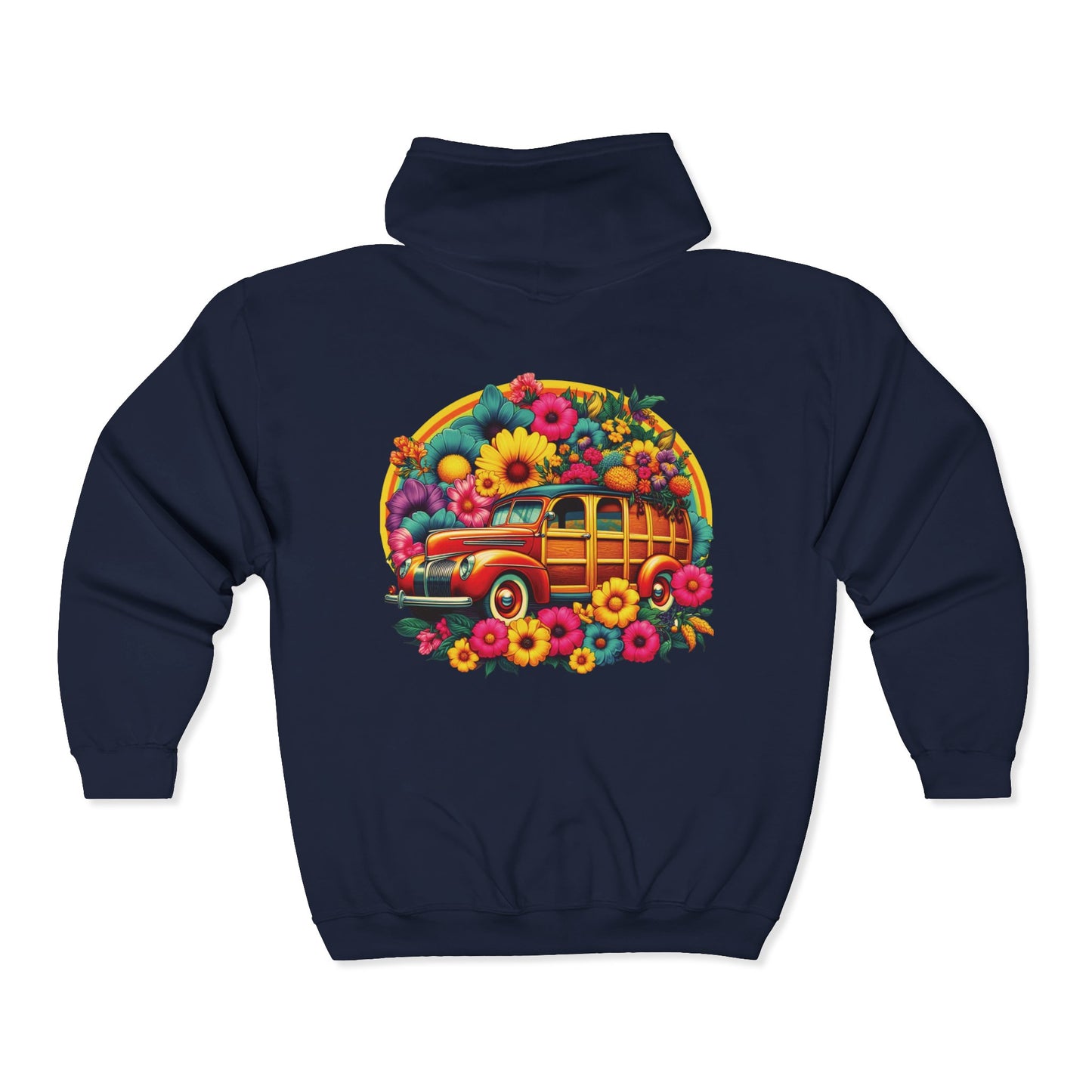 Retro Floral Woody Unisex Zip-Up Hoodie
