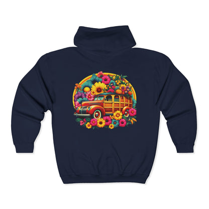 Retro Floral Woody Unisex Zip-Up Hoodie