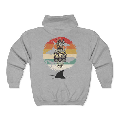 Pineapple Skull Sunset Shark Fin Unisex Zip-Up Hoodie
