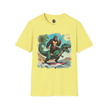 T-rex and Bigfoot Surfing Unisex T-Shirt