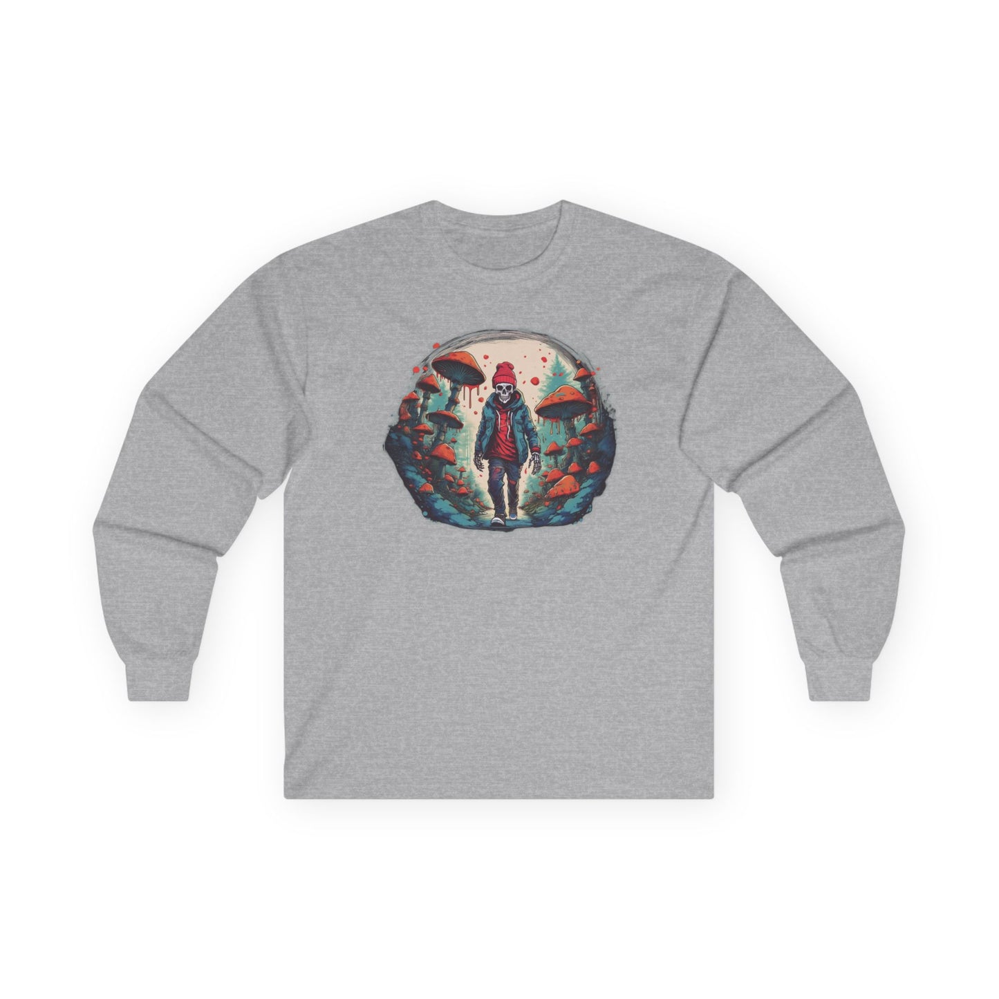 Skeleton Beanie in a Mushroom Forest Unisex Long Sleeve Shirt