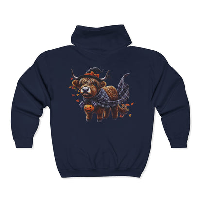 Highland Cow-oween Unisex Zip-Up Hoodie