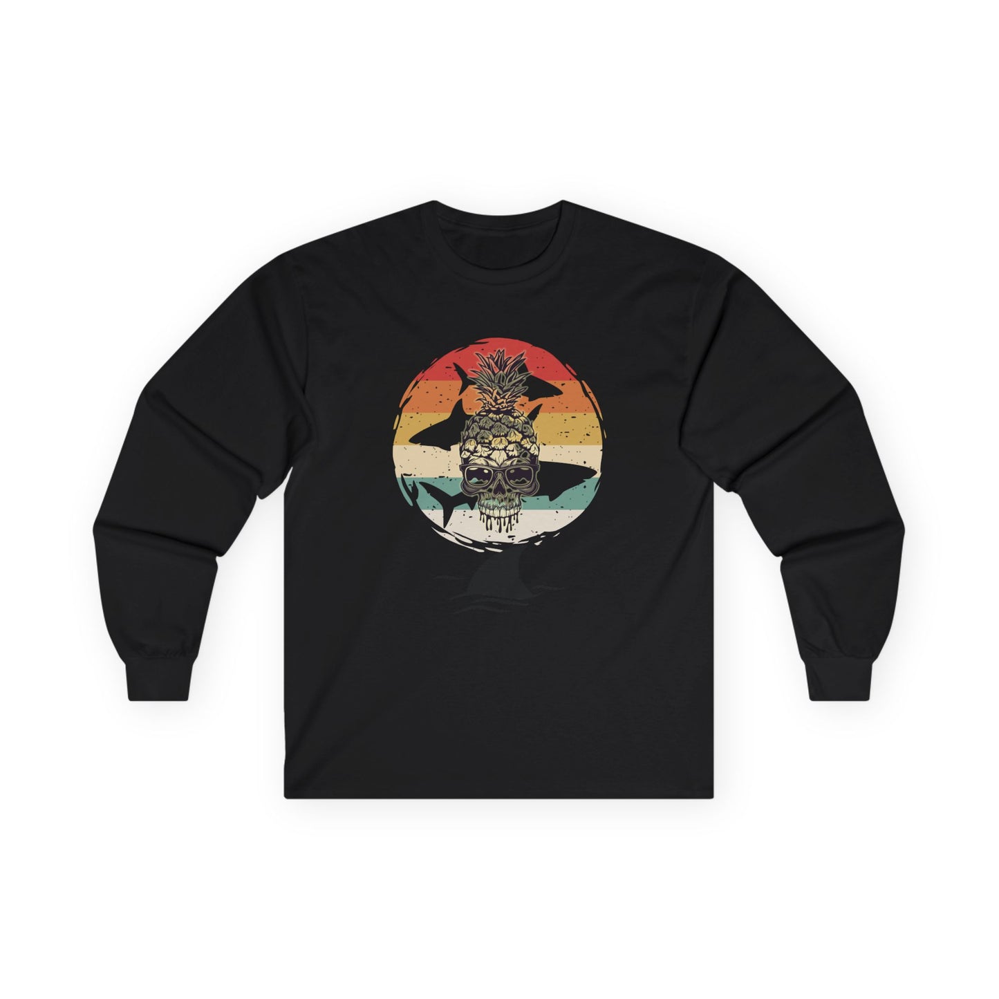 Pineapple Skull Sunset Shark Fin Unisex Long Sleeve Shirt