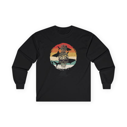 Pineapple Skull Sunset Shark Fin Unisex Long Sleeve Shirt