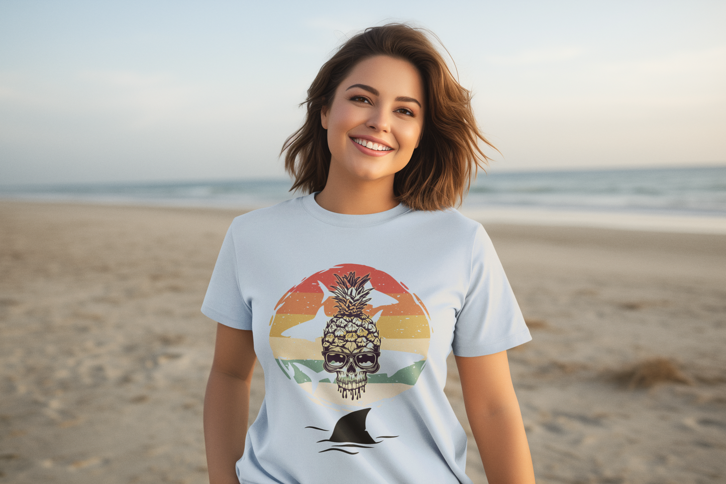 Pineapple Skull Sunset Shark Fin Unisex T-Shirt