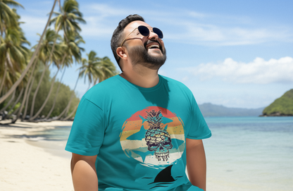 Pineapple Skull Sunset Shark Fin Unisex T-Shirt