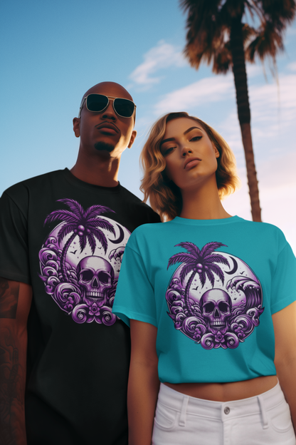Purple Skull Waves Unisex T-Shirt