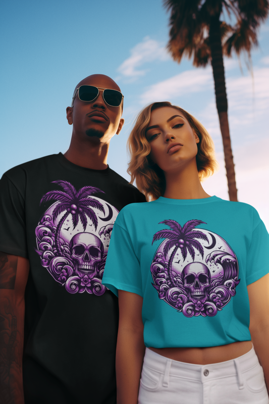 Purple Skull Waves Unisex T-Shirt