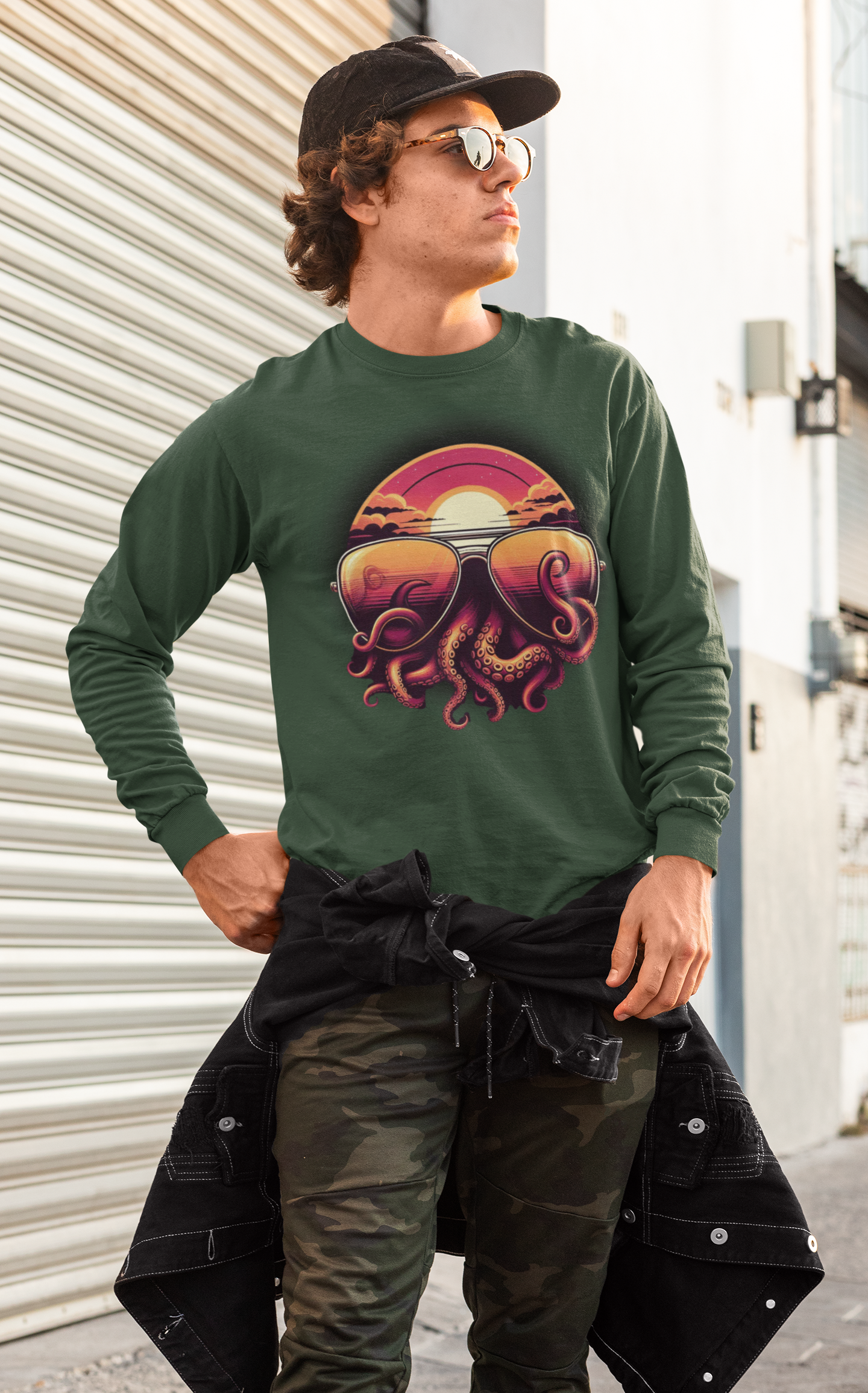 Aviator Sunglasses Sunset Tentacles Unisex Long Sleeve Shirt