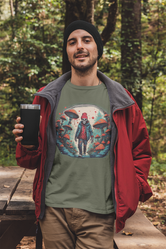 Skeleton Beanie in a Mushroom Forest Unisex T-Shirt
