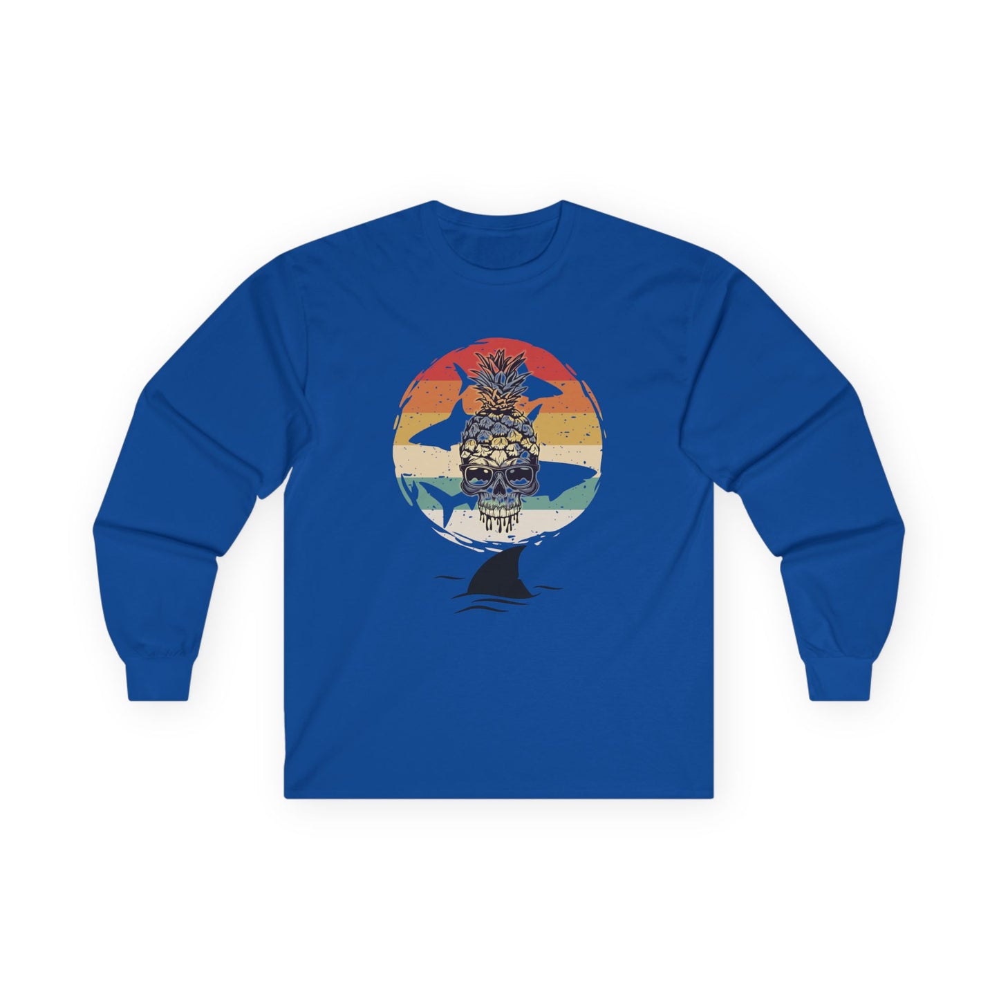 Pineapple Skull Sunset Shark Fin Unisex Long Sleeve Shirt
