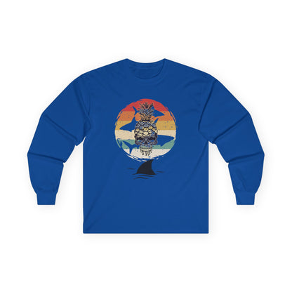 Pineapple Skull Sunset Shark Fin Unisex Long Sleeve Shirt