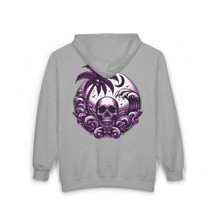 Purple Skull Waves Unisex Zip-Up Hoodie